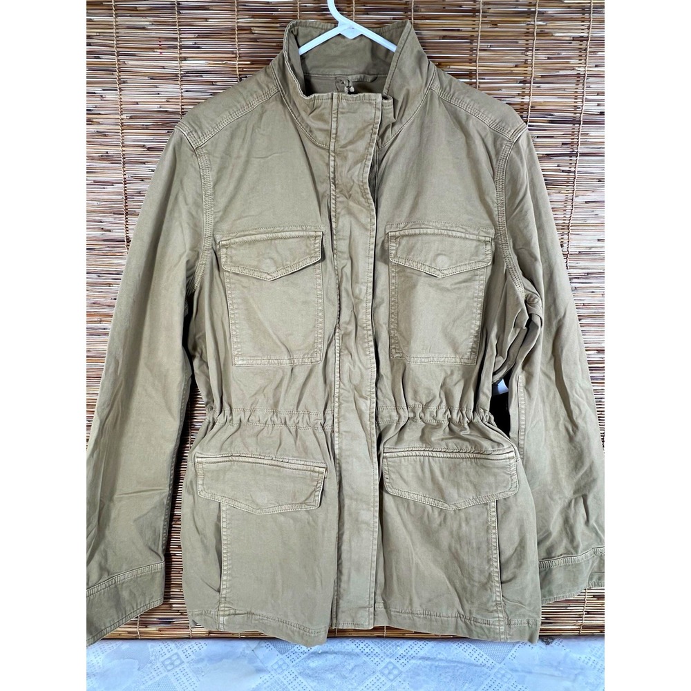 Gap Women's Beige Military Utility Jacket Zip Snap Pockets L Tall